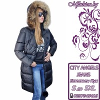 Дълго яке с естествен пух City Angels Jeans, Черно, 6860